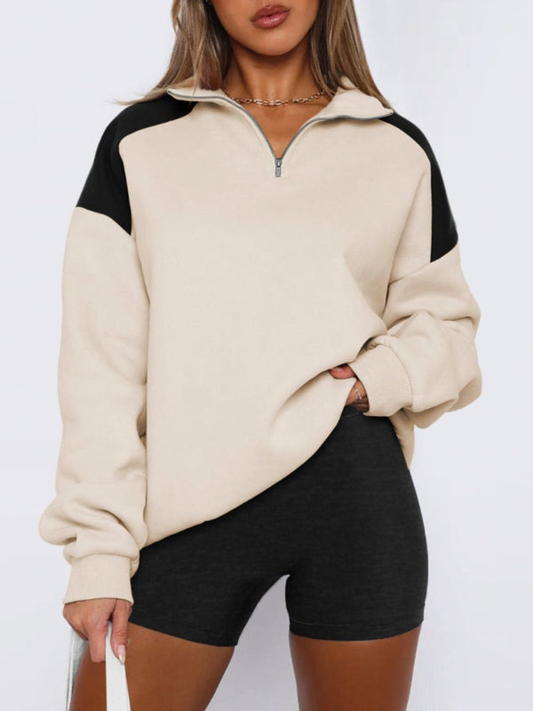 Contrast Quarter Zip Long Sleeve Sweatshirt