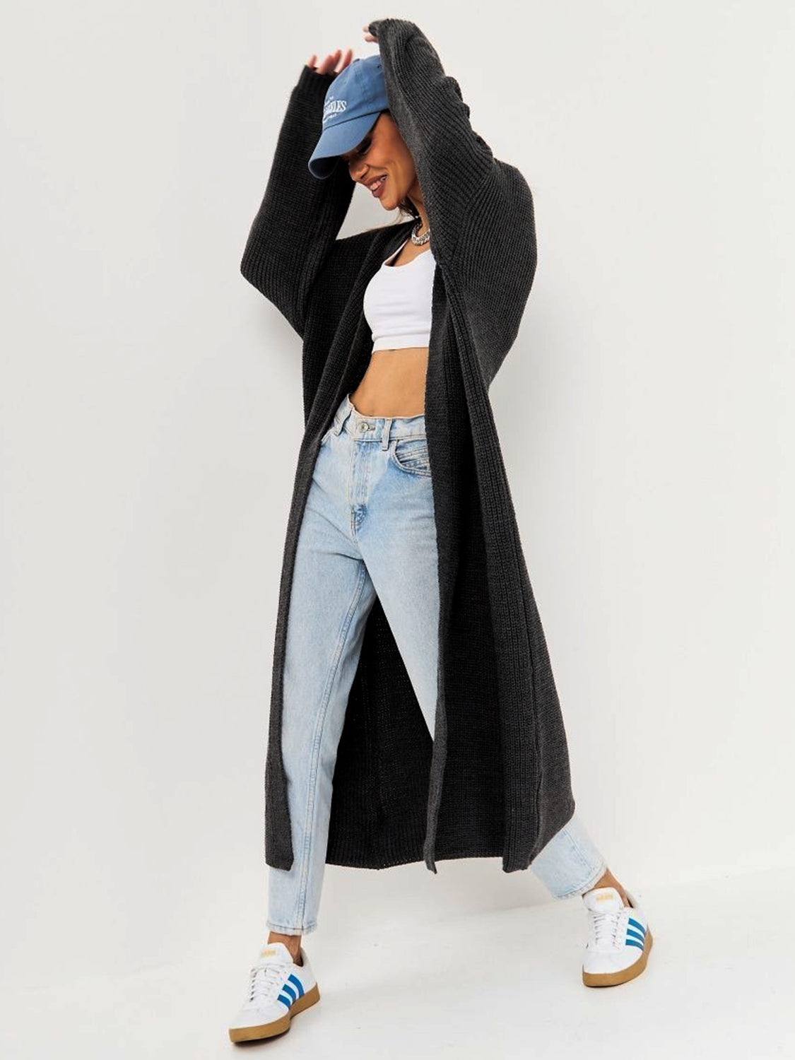 Open Front Long Sleeve Longline Cardigan