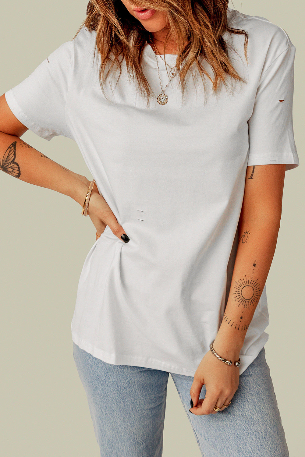 Distressed Round Neck Tee