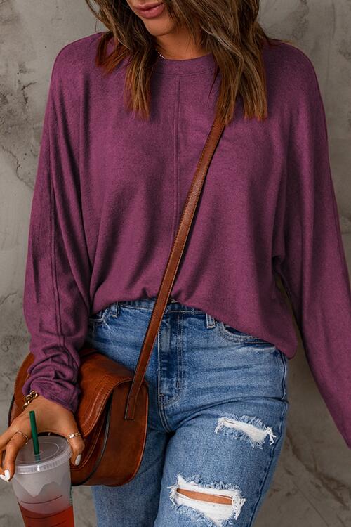 Seam Detail Round Neck Long Sleeve Top