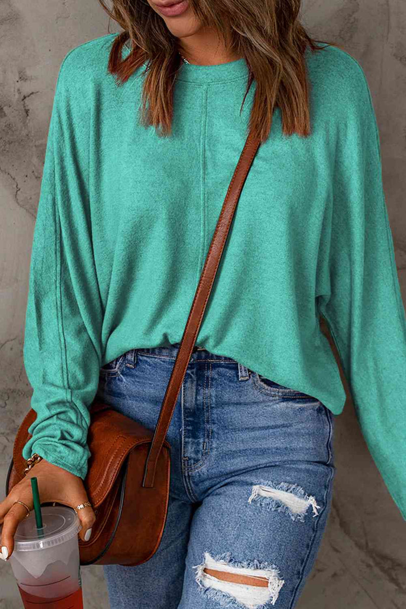 Seam Detail Round Neck Long Sleeve Top