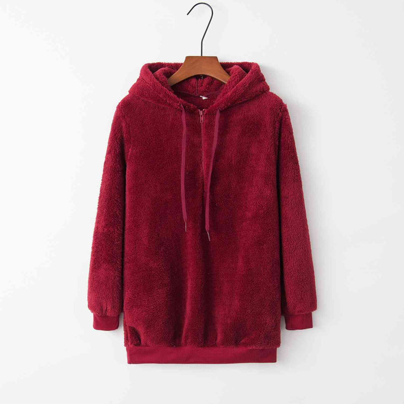 Quarter-Zip Drawstring Teddy Hoodie