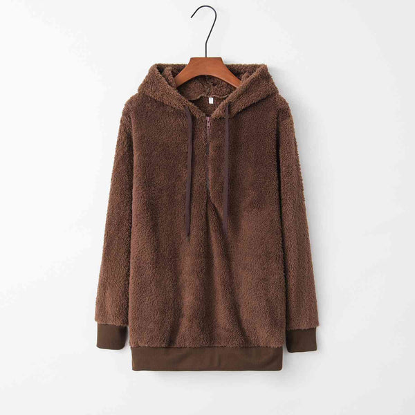 Quarter-Zip Drawstring Teddy Hoodie