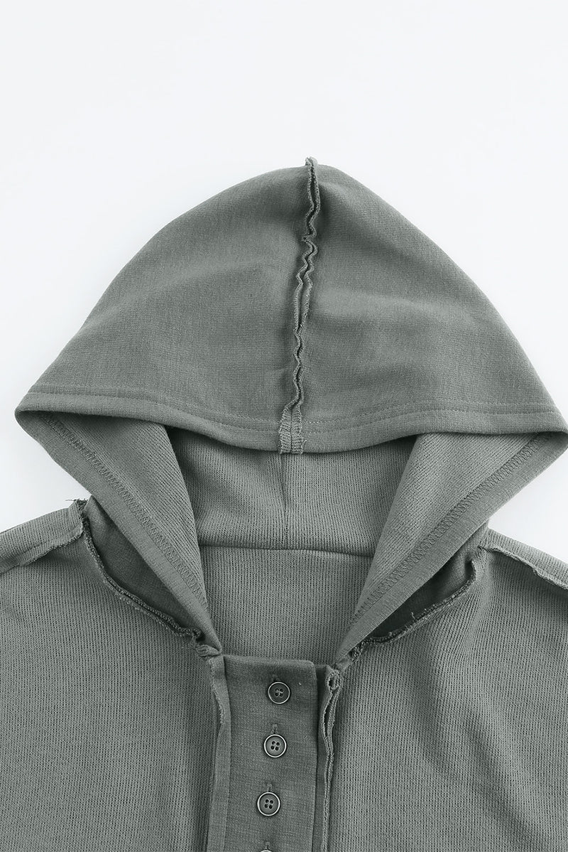 Quarter-Button Exposed Seam Dropped Shoulder Hoodie