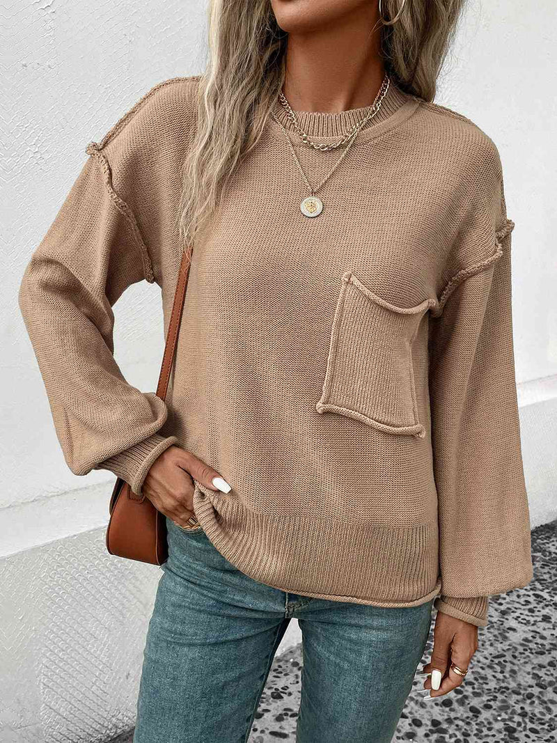 Exposed Seam Round Neck Sweater