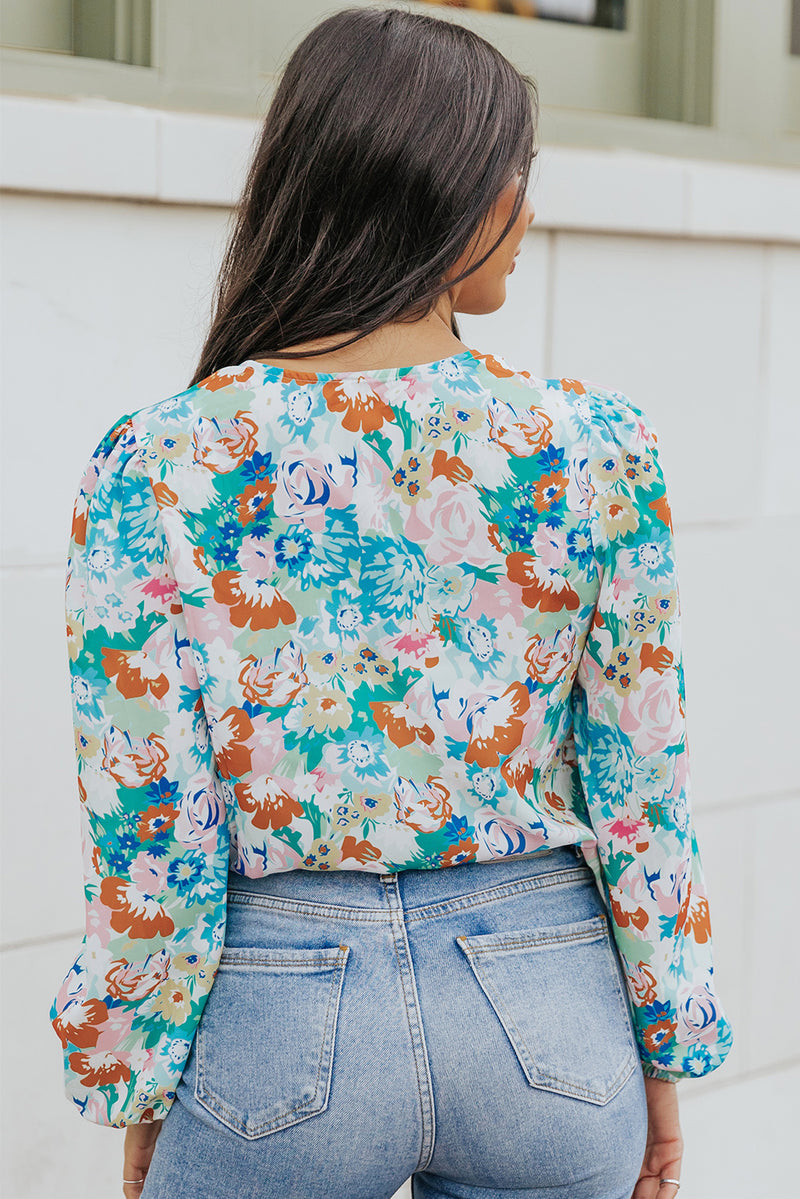 Floral Long Balloon Sleeve Blouse