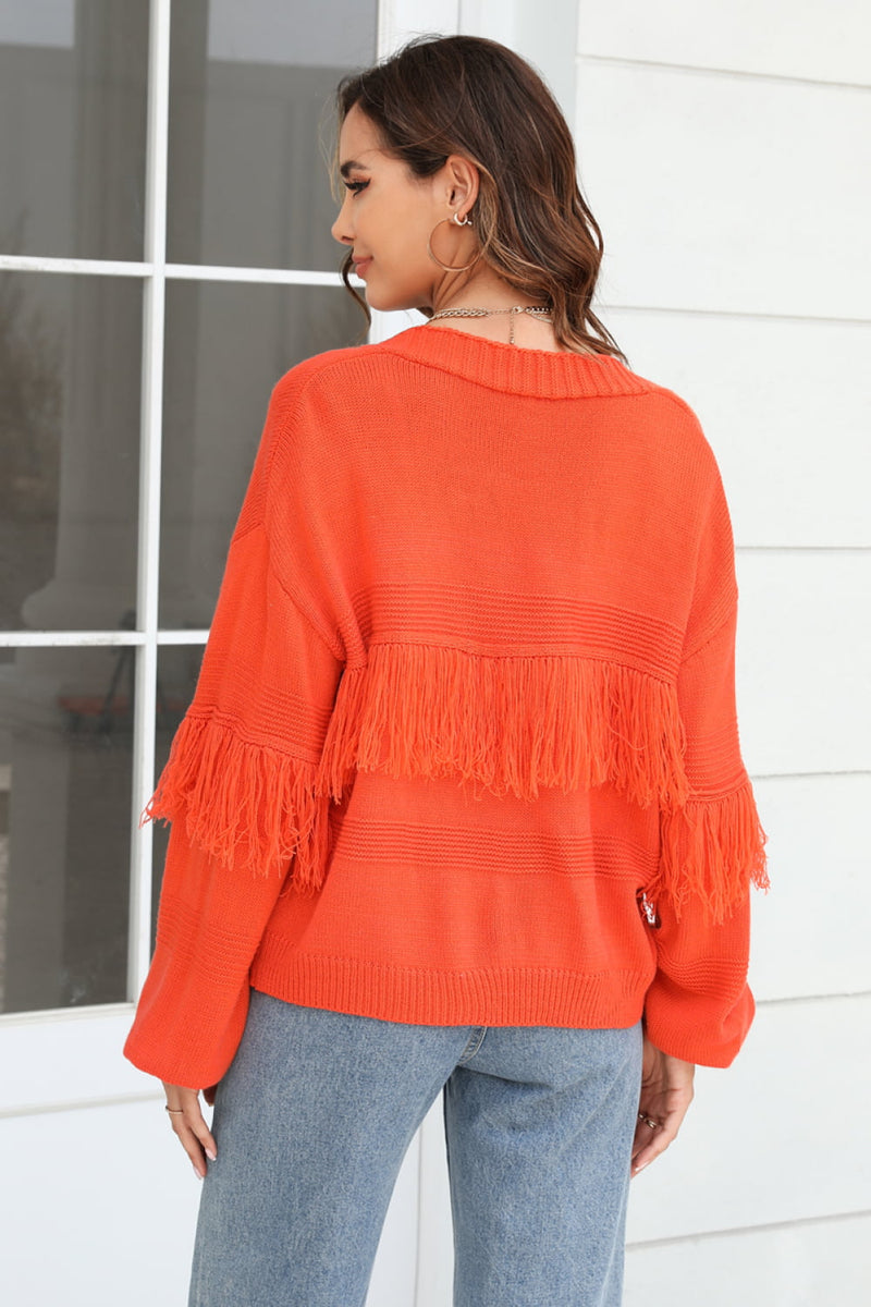 Fringe Trim Open Front Cardigan