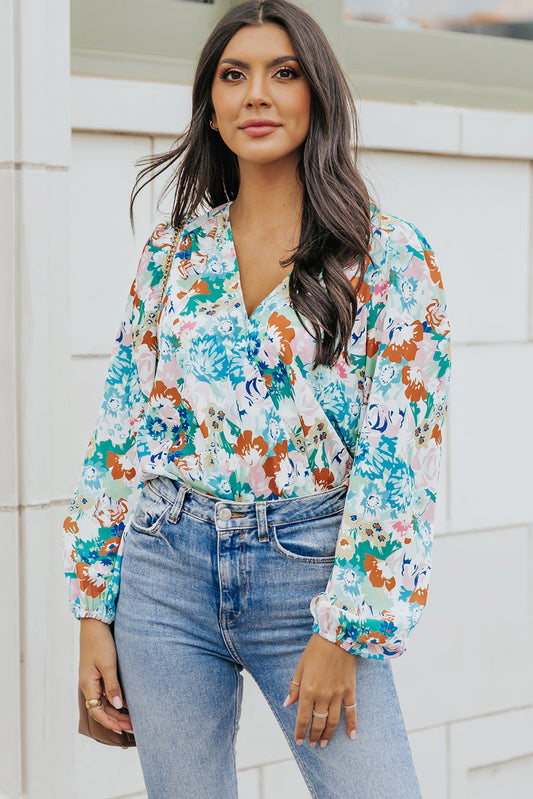 Floral Long Balloon Sleeve Blouse