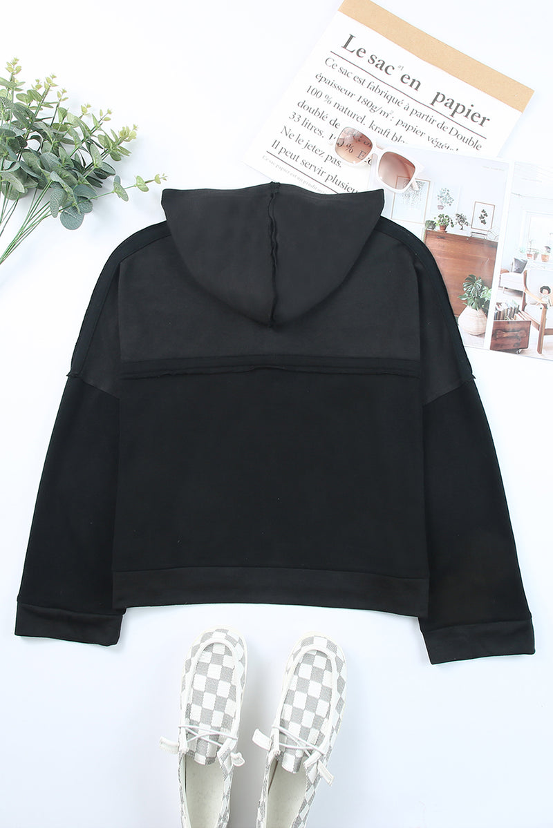 Quarter-Button Exposed Seam Dropped Shoulder Hoodie